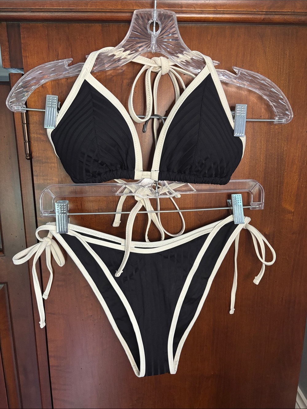 Aerie Bikini Set, Wide Ribbed Triangle Low Rise Cheekiest String Ties